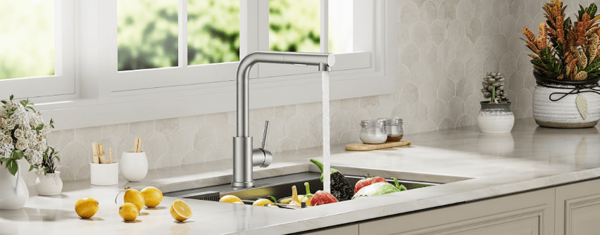 Low-Pressure Kitchen Tap, Single Lever Hot and Cold Water Tap, Tap with 3 Connections for Boilers, Suitable for Boilers and Under-Sink Boilers, Mat Zwart