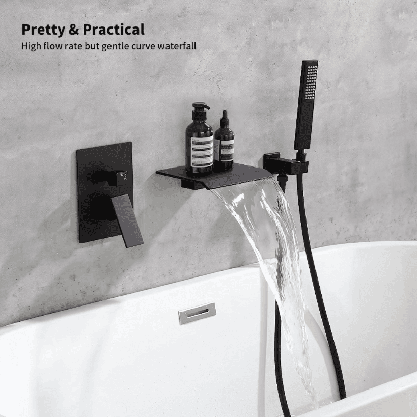 Male Npt Tub Faucet Hand Shower Matte Black Waterfall Bathtub Shower Faucet Set Wall Mount Tub Shower System Alloy Shower