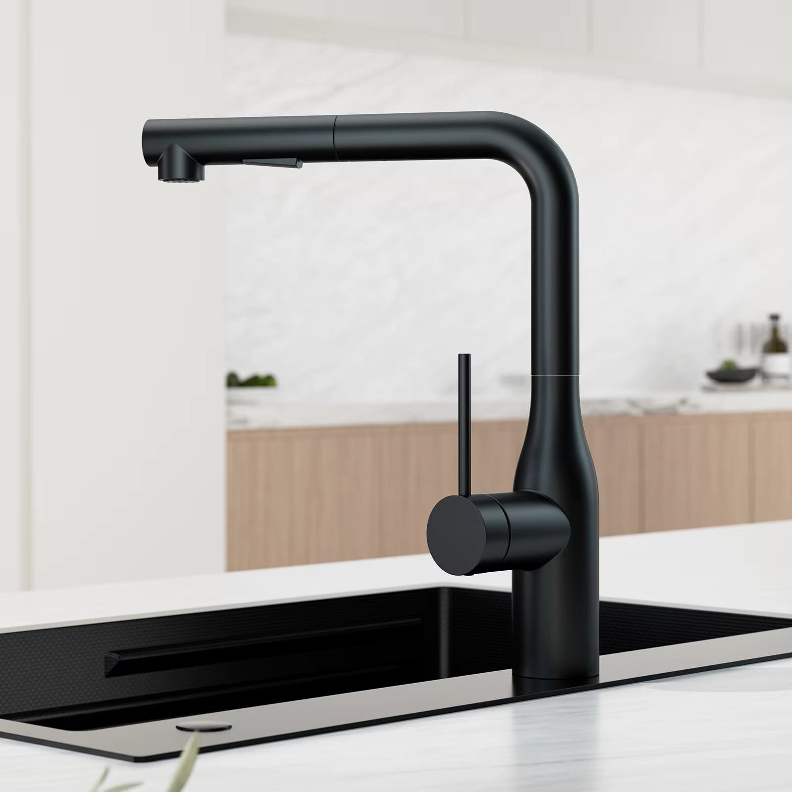 L-Shape Kitchen Faucet with Pull-Out Spray, 304 Stainless Steel Chrome, 2 Water Modes, 360° Swivel Mixer Tap, Lead-Free