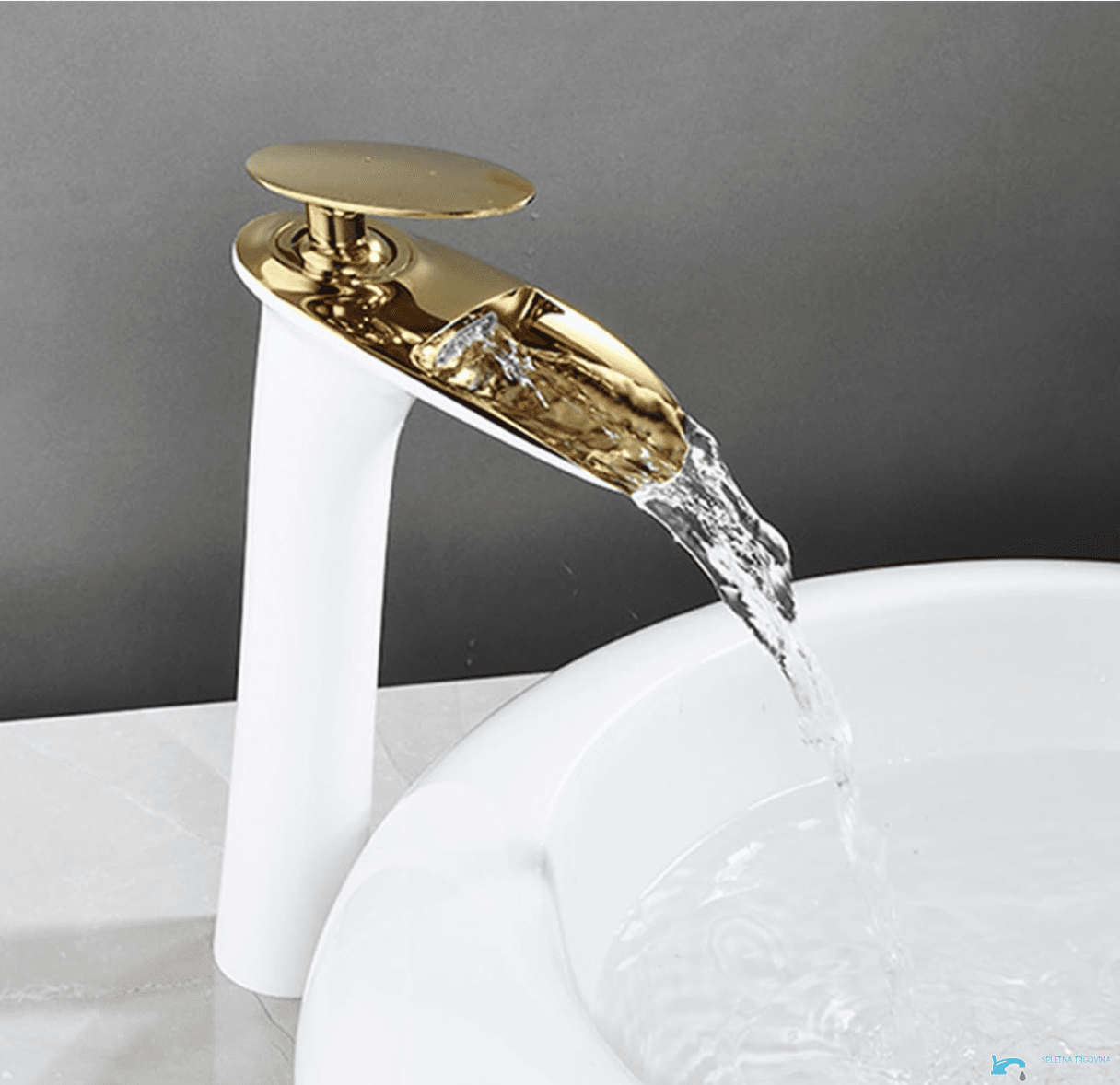 Luxury Redefined Waterfall Bathroom Faucet In White And Gold Eyn Bsh1235 4