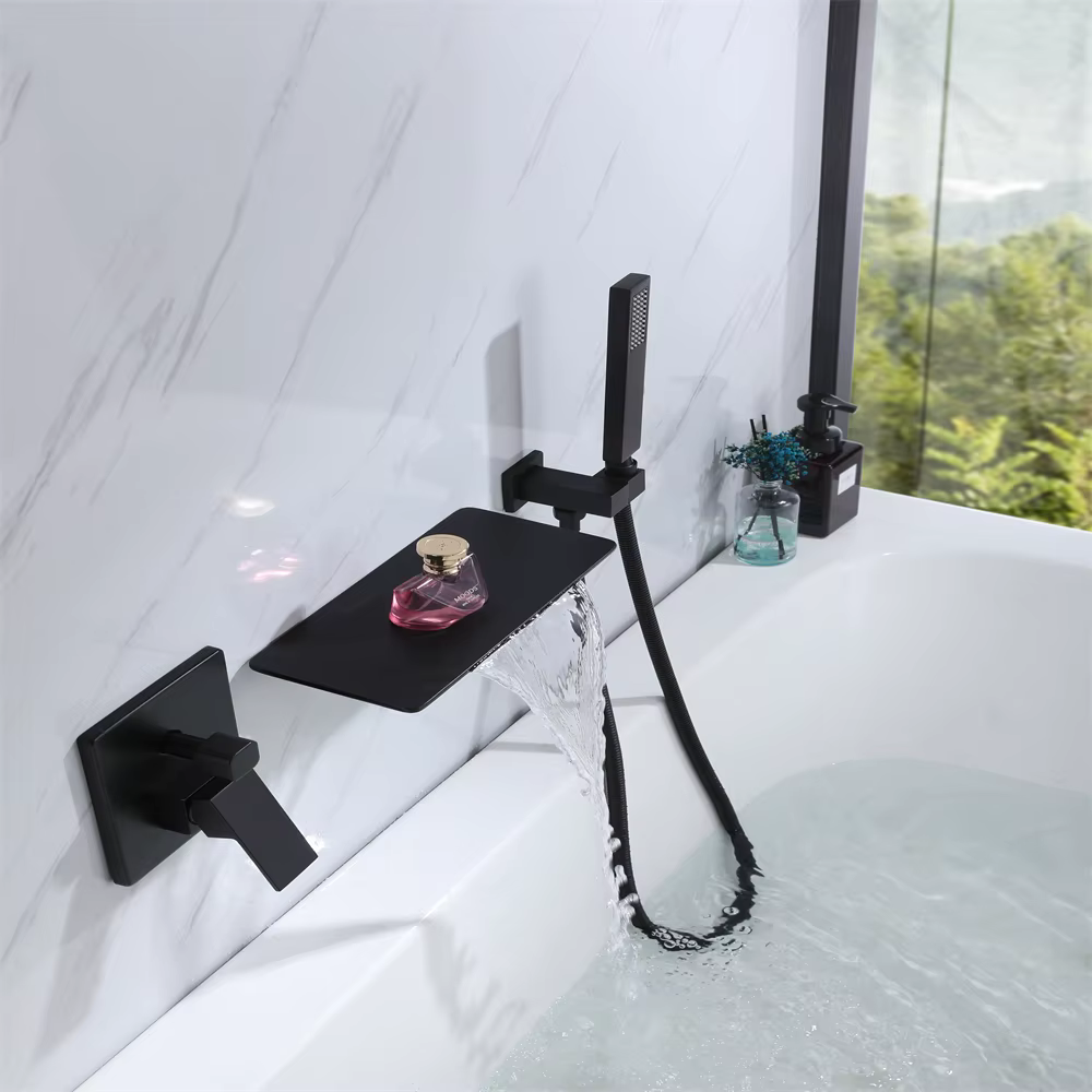 Wall Mounted Bathtub Mixers Factory Of Waterfall Matt Black Solid Brass Modern Bathtub&shower Taps