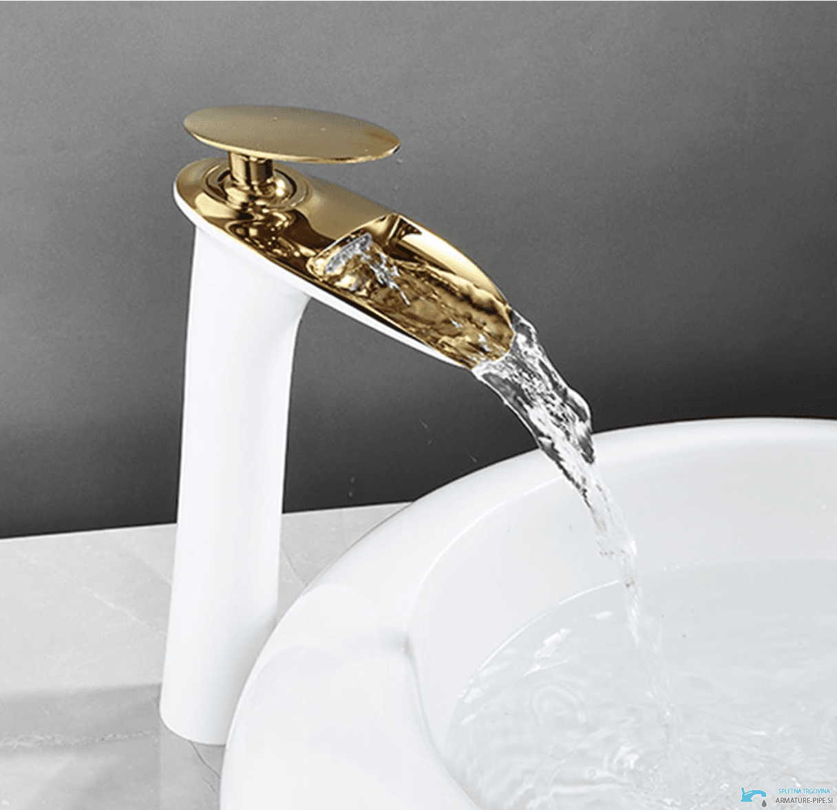 Luxury Redefined Waterfall Bathroom Faucet In White And Gold Eyn Bsh1235 4