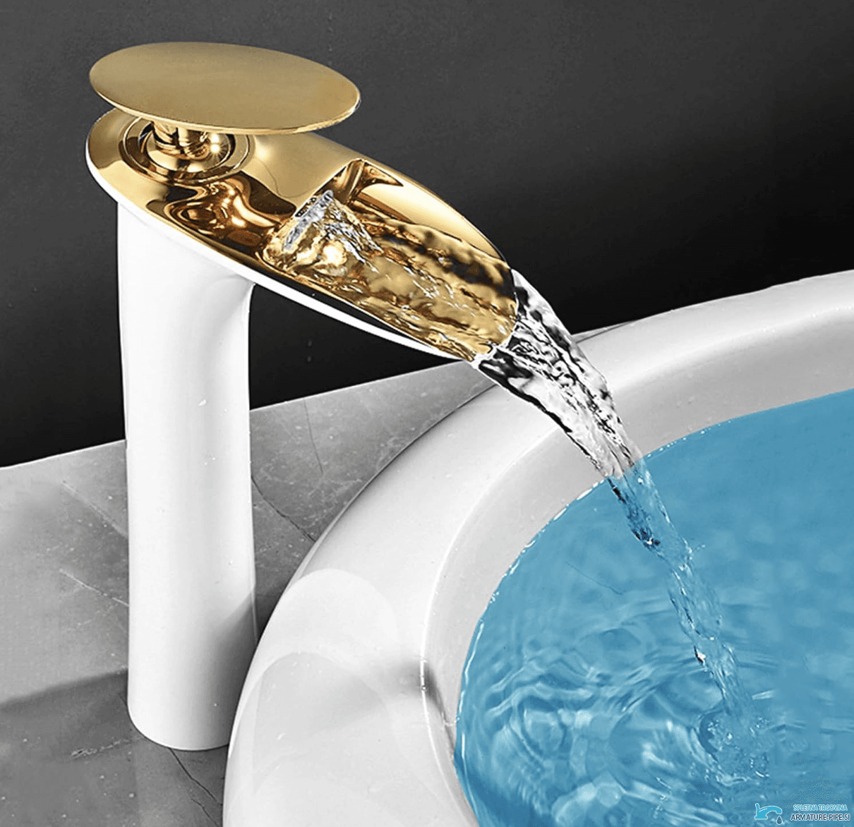 Luxury Redefined Waterfall Bathroom Faucet In White And Gold Eyn Bsh1235 1