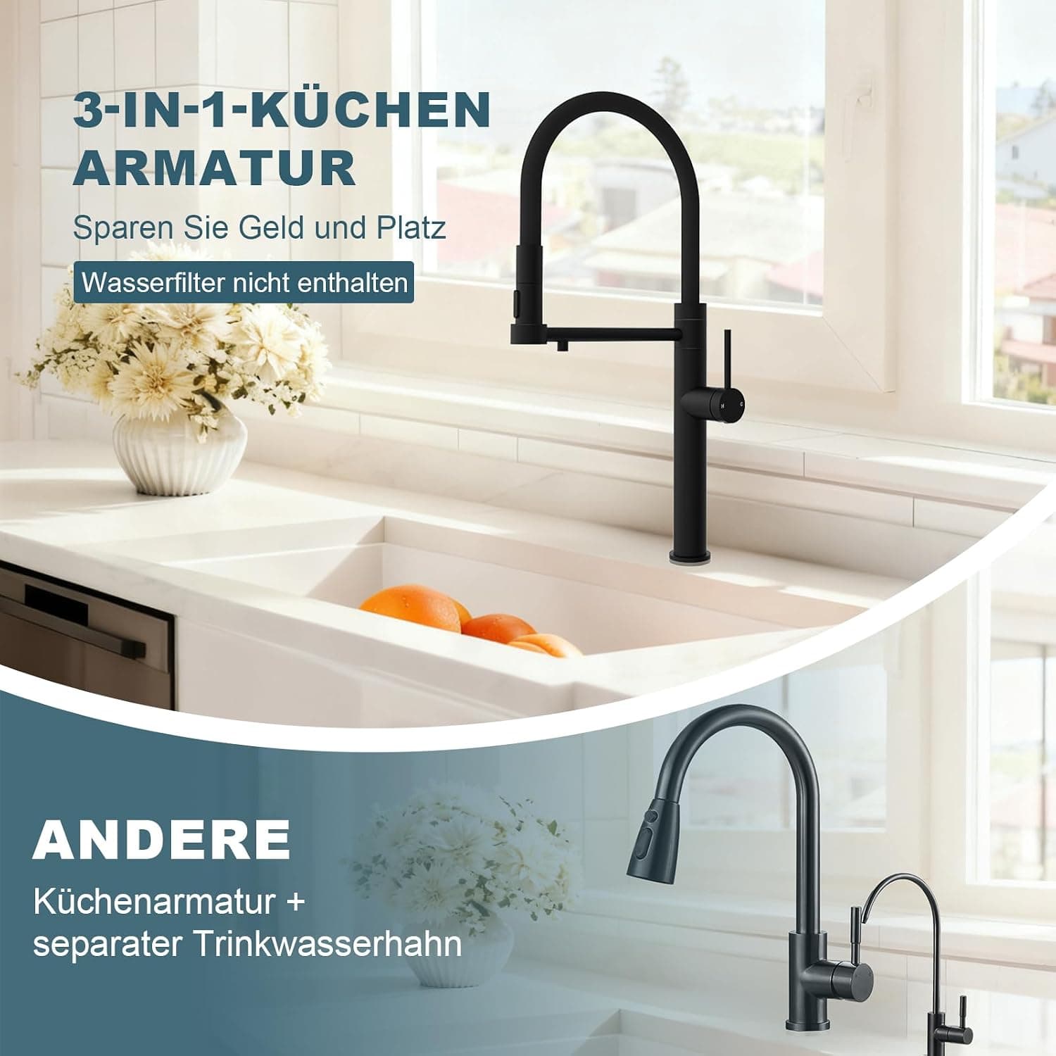 Kuhinjska armatura KF1730 — črna izvedba, prikaz 5