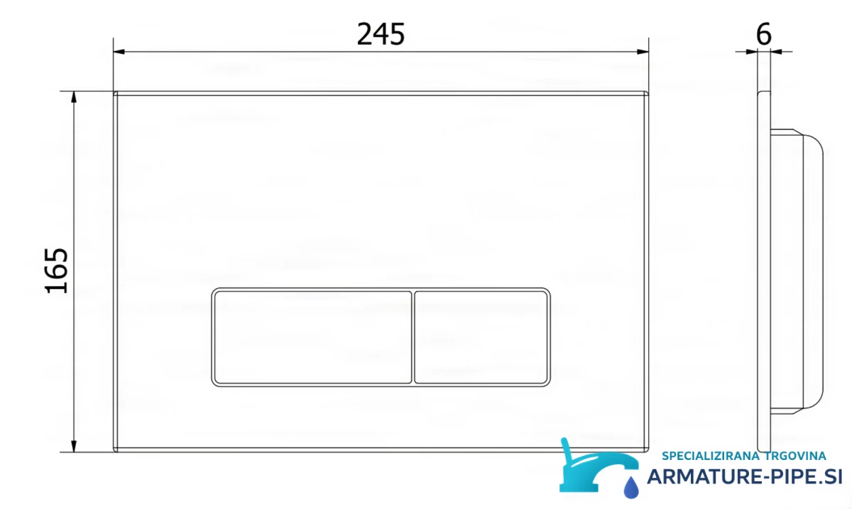Technický výkres ovládací desky BW1737 (245 × 165 × 6 mm)