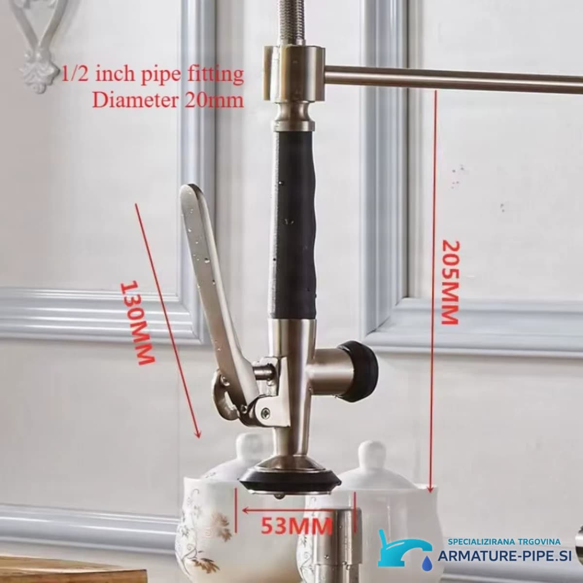 Dřezová hlavice ELITE EDITION KFH1355: 205 mm, páka 130 mm a přípojka 1/2 palce