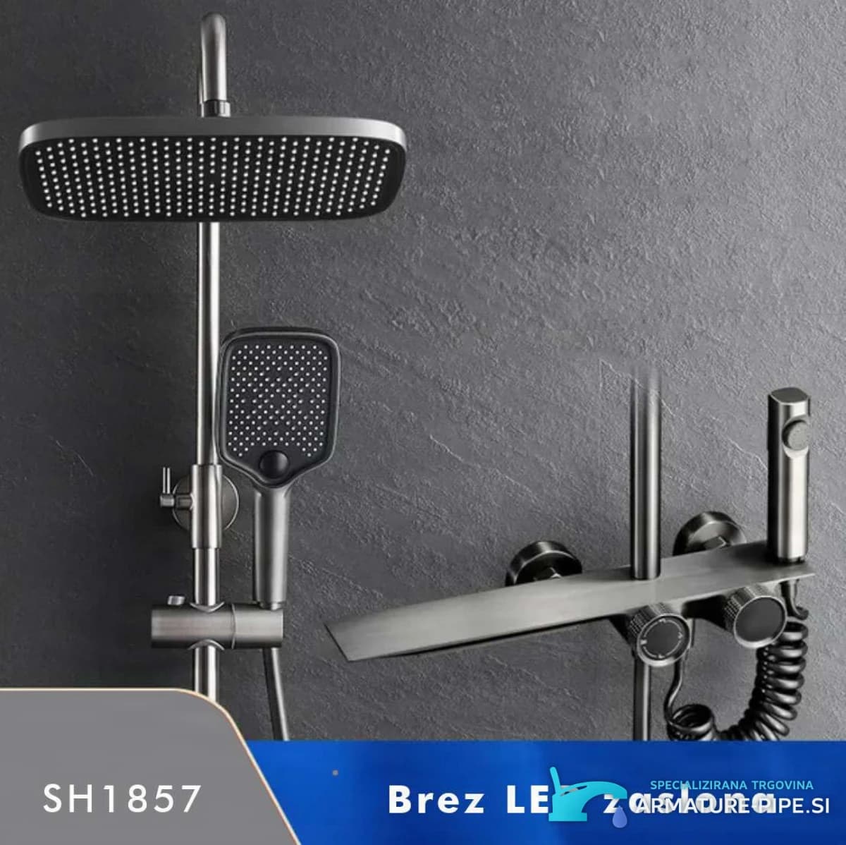 Luxusní nástěnný sprchový systém SH1857 v kartáčovaném odstínu gunmetal