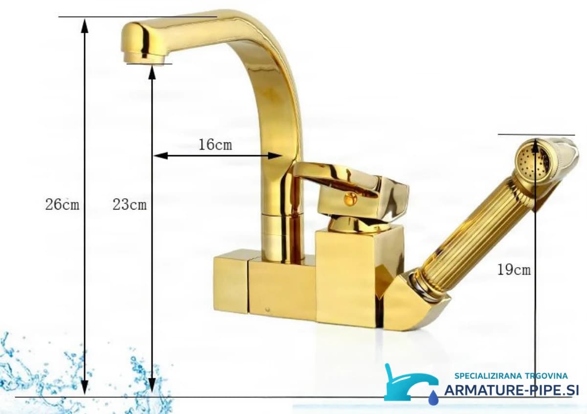 Technický výkres zlaté baterie KZI1623 (výška 26 cm, dosah 16 cm)