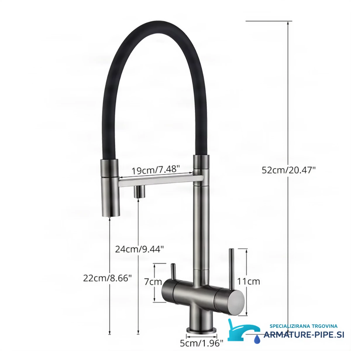 Technický výkres filtrační baterie ELITE EDITION KA1643 s výškou 52 cm