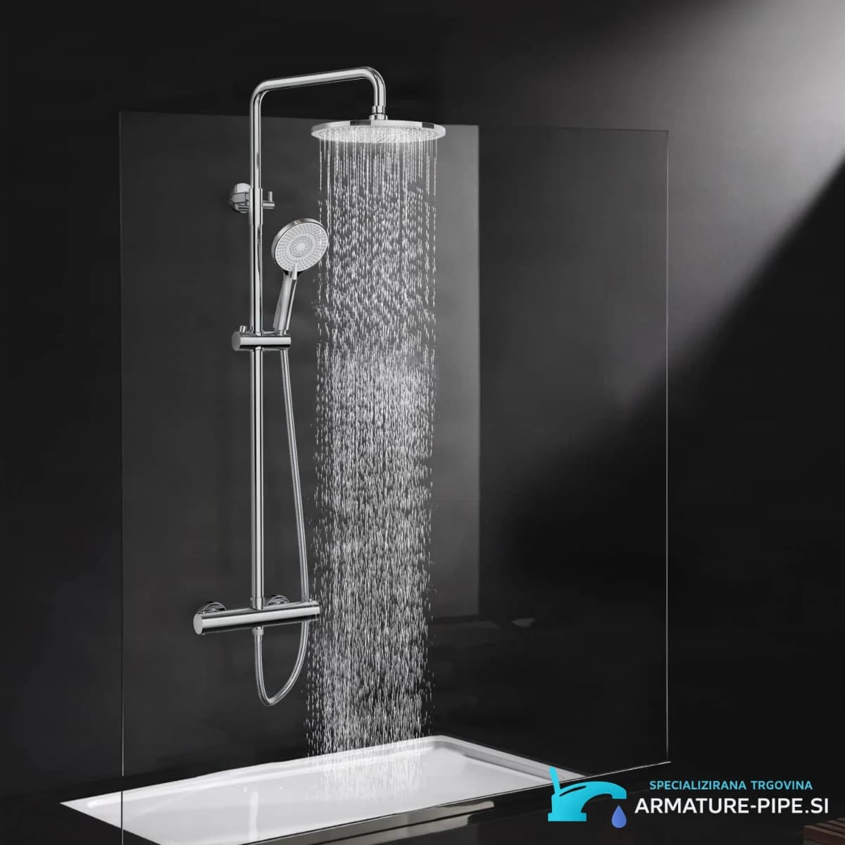 Sprchový systém Rainsworth ELITE EDITION BSE1603 na černé sprchové stěně