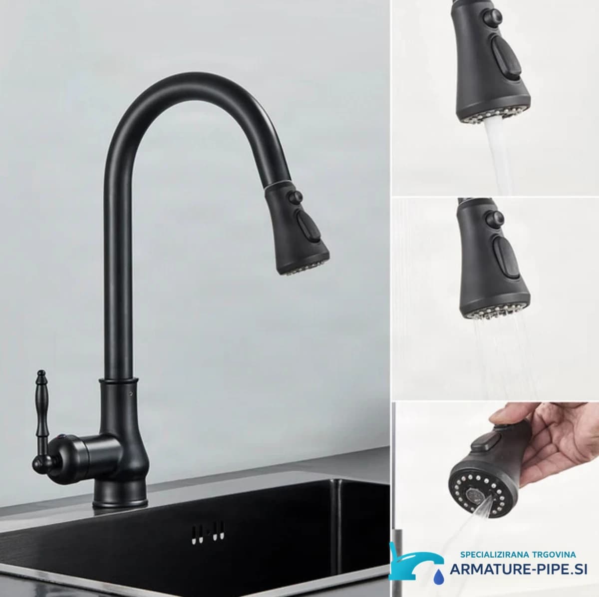 Výsuvná kuchyňská baterie EYN KS1448 v matné černé