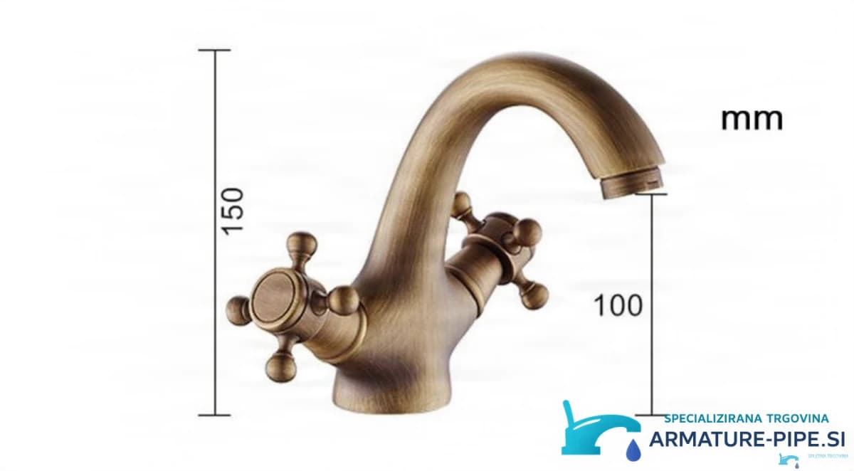 Technický nákres umyvadlové baterie EYN TER1305 s výškou 150 mm a výškou výtoku 100 mm