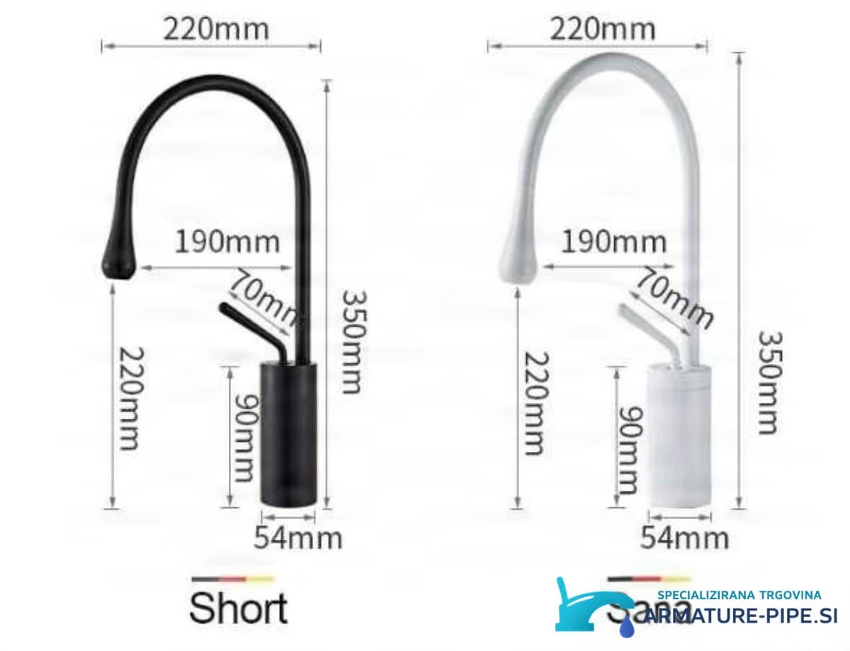 Technický výkres baterie EYN VB1116U, výška 350 mm a dosah 190 mm