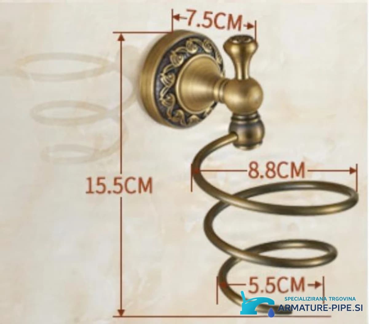 Specifikace retro doplňku AQD1359: spirálový držák, výška 15,5 cm