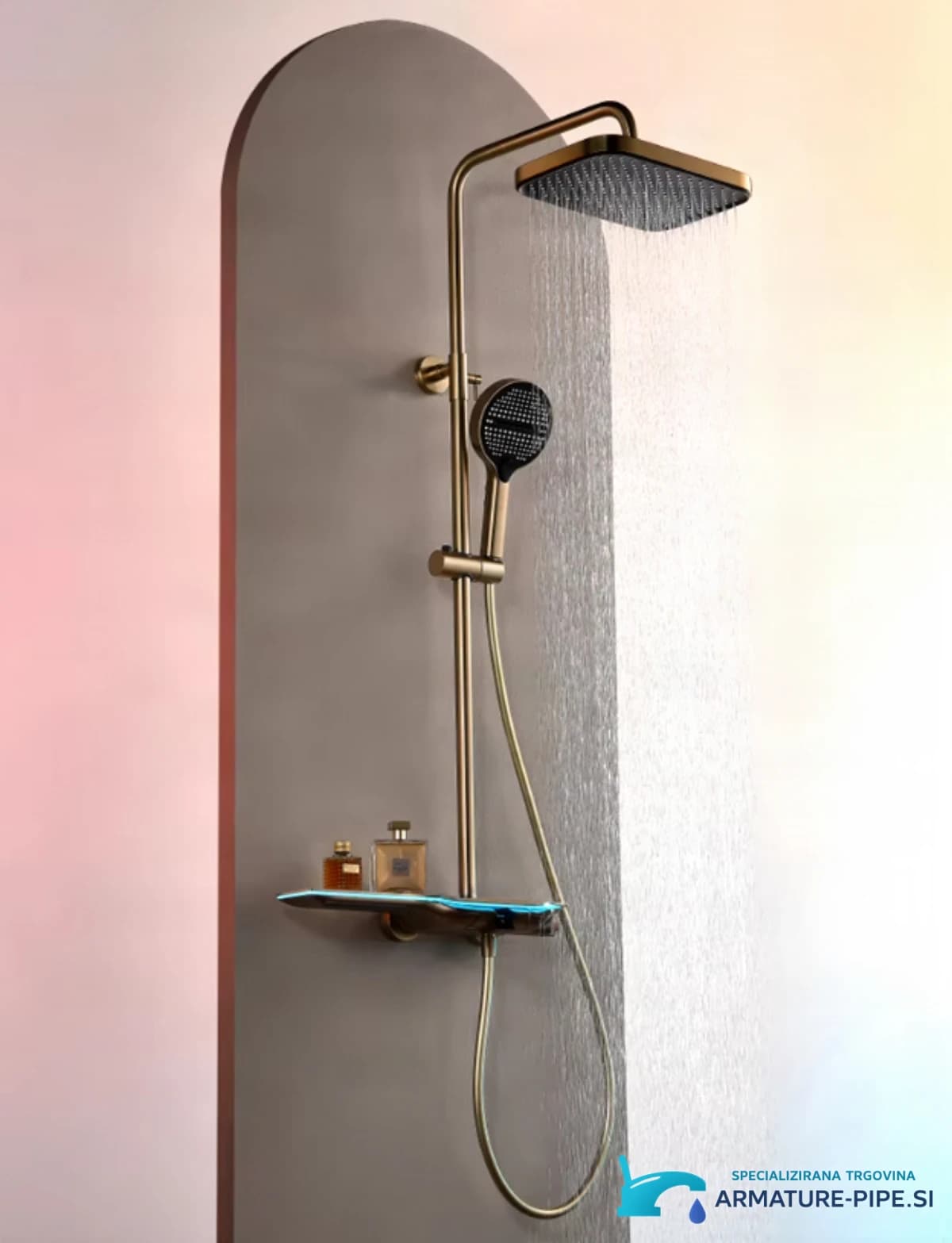 Stenski termostatski tuš komplet ELITE EDITION z LED zaslonom BSE1420 v brušenem zlatu