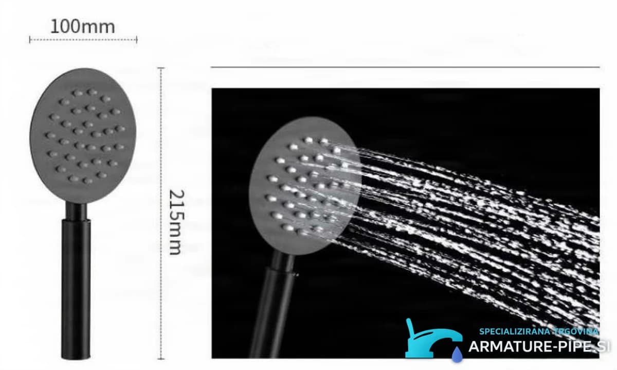 Technický výkres ruční sprchy EYN BH1747 s hlavicí 100 mm a celkovou délkou 215 mm