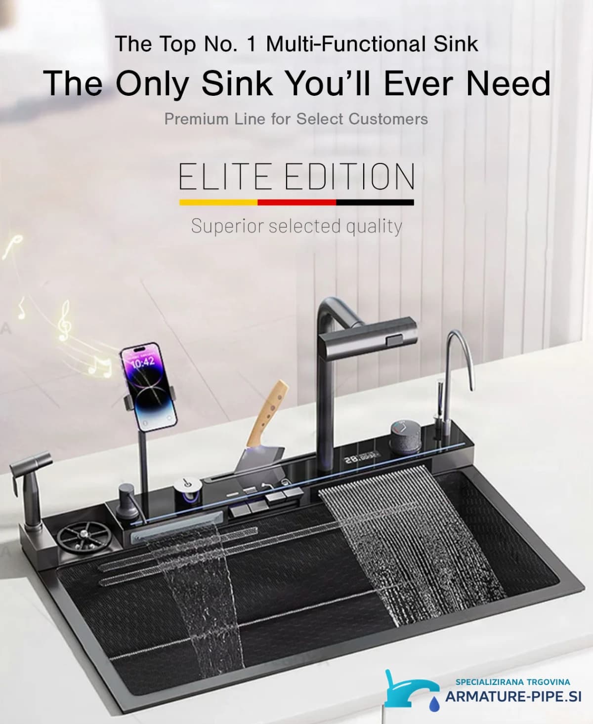 Večnamensko luksuzno korito ELITE EDITION KS2299 v mat črni