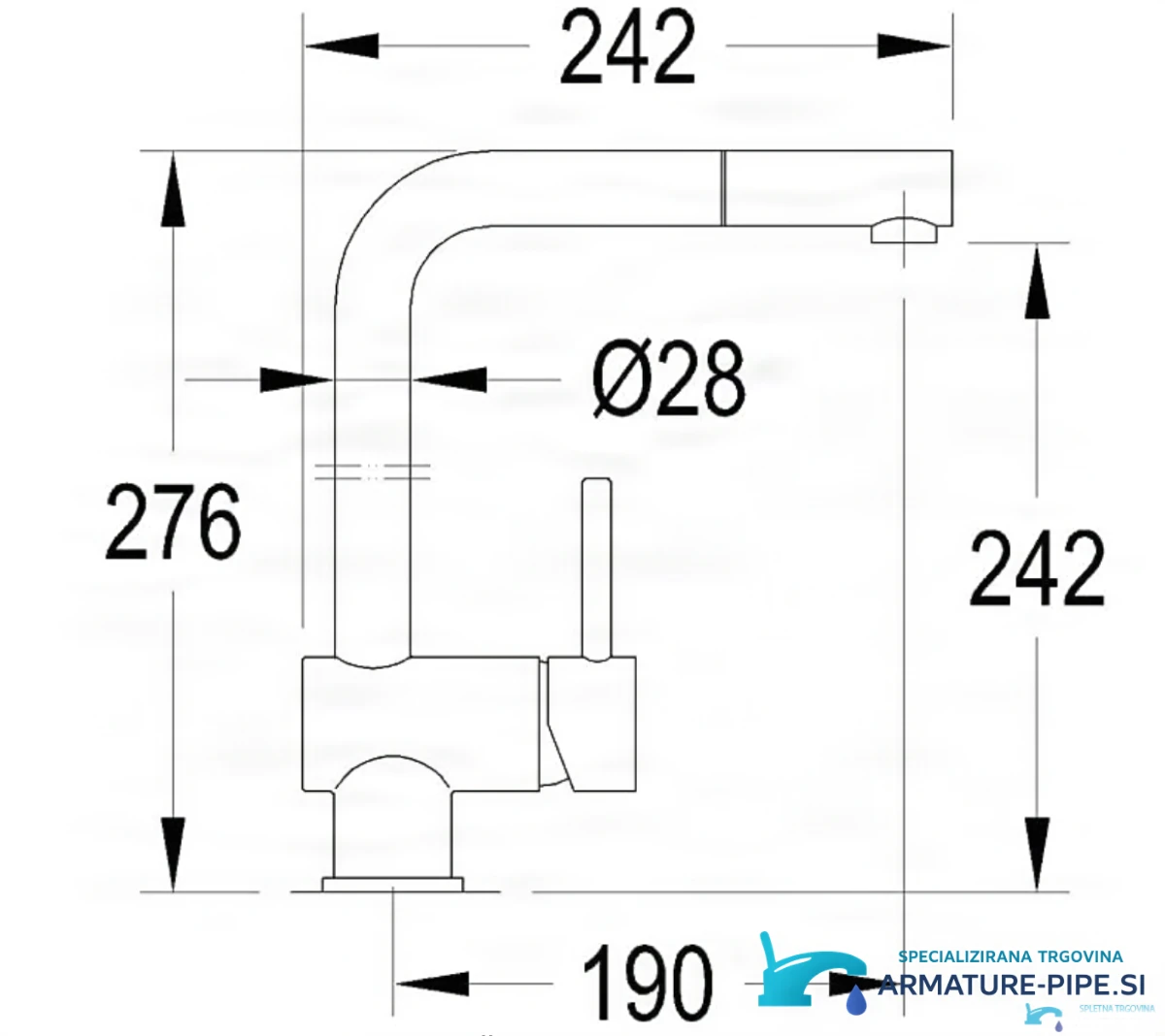 Technický výkres nízkotlaké baterie EYN NT1642, 242 × 276 mm