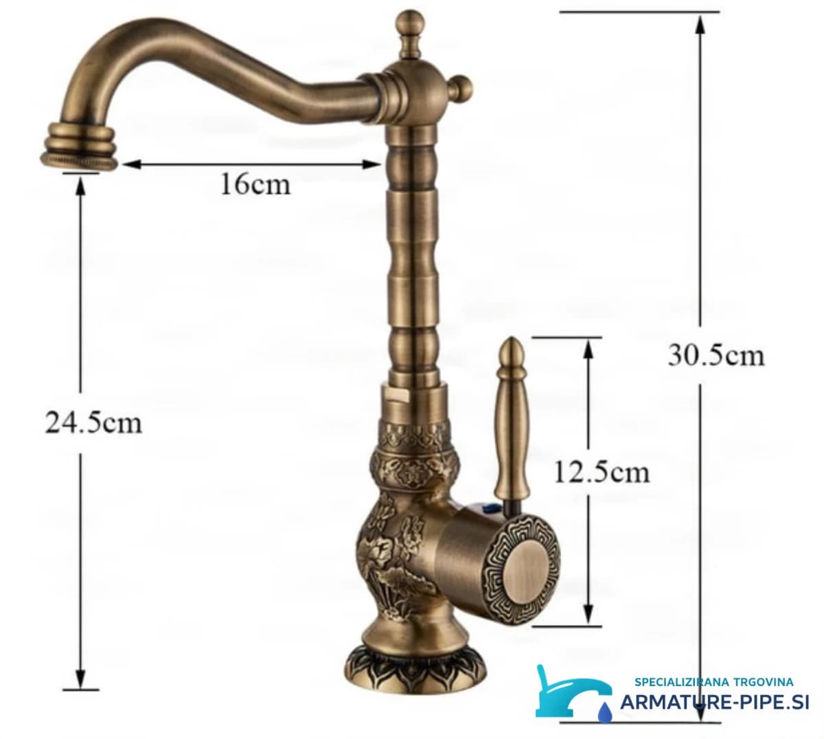 Technický výkres vysoké baterie AQB1600, výška 30,5 cm