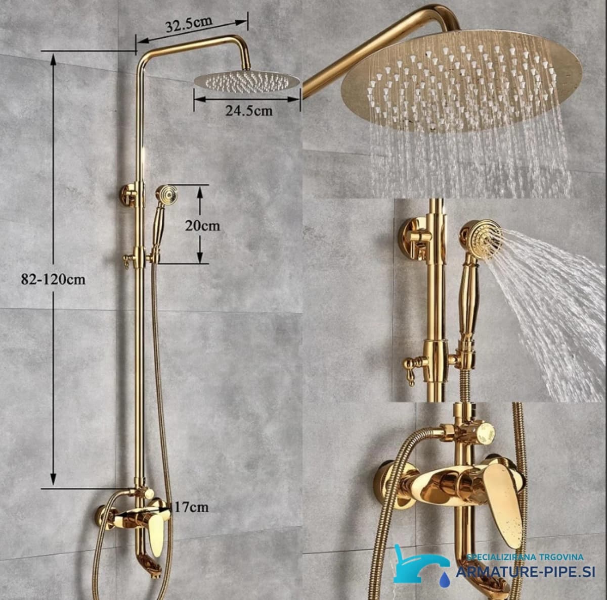 Parametry systému ZNT1699: 82–120 cm, hlavová sprcha 24,5 cm
