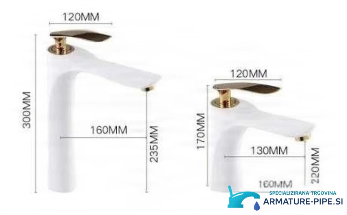 Rozměry volně stojící koupelnové baterie EYN BZ2224: výšky 300 a 170 mm