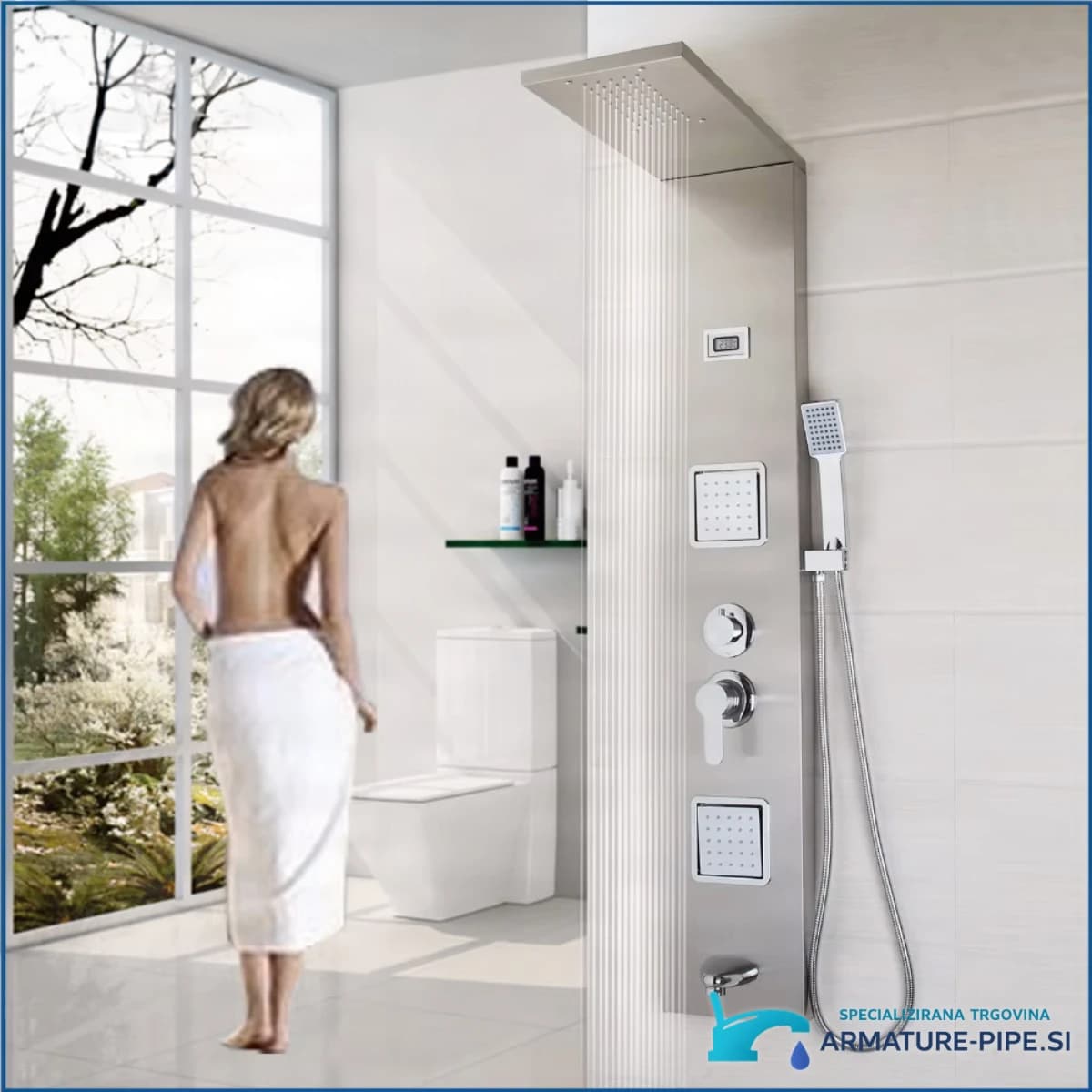 Sprchový panel EYN TP1554 v broušeném stříbrném provedení
