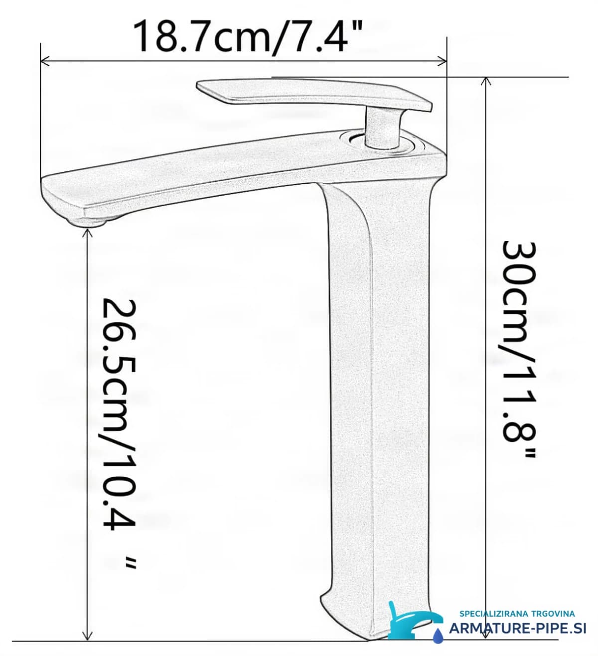 Technický výkres umyvadlové baterie Elite Edition BC1351 (30 × 18,7 cm)