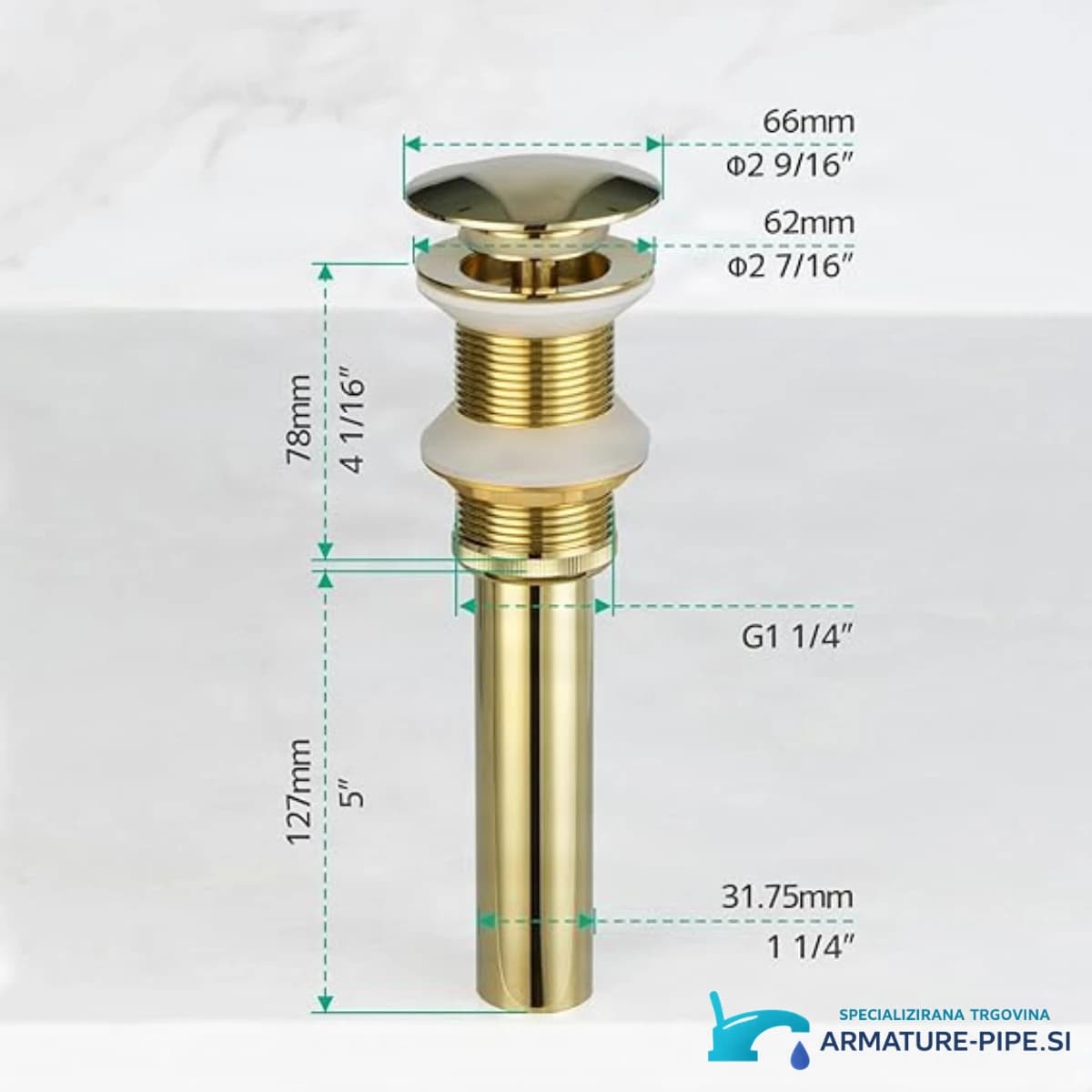 Mere pop-up odtoka ELITE EDITION BSD1046: 66 mm, 78 mm, 127 mm, G1 1/4