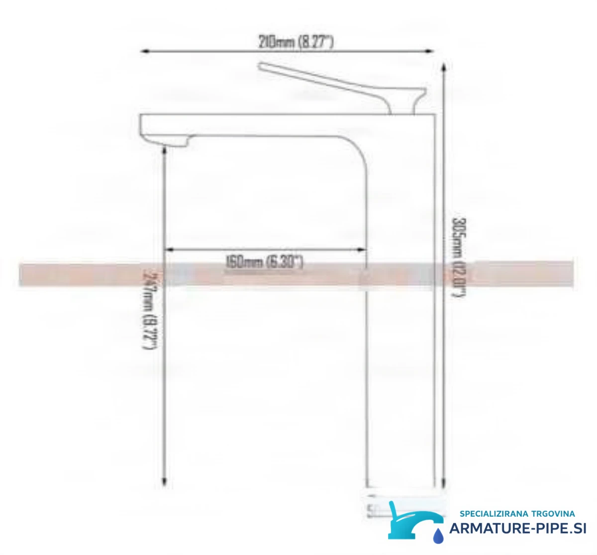 Technický výkres baterie EYN CKB2241 s výškou 310 mm a délkou výtoku 160 mm