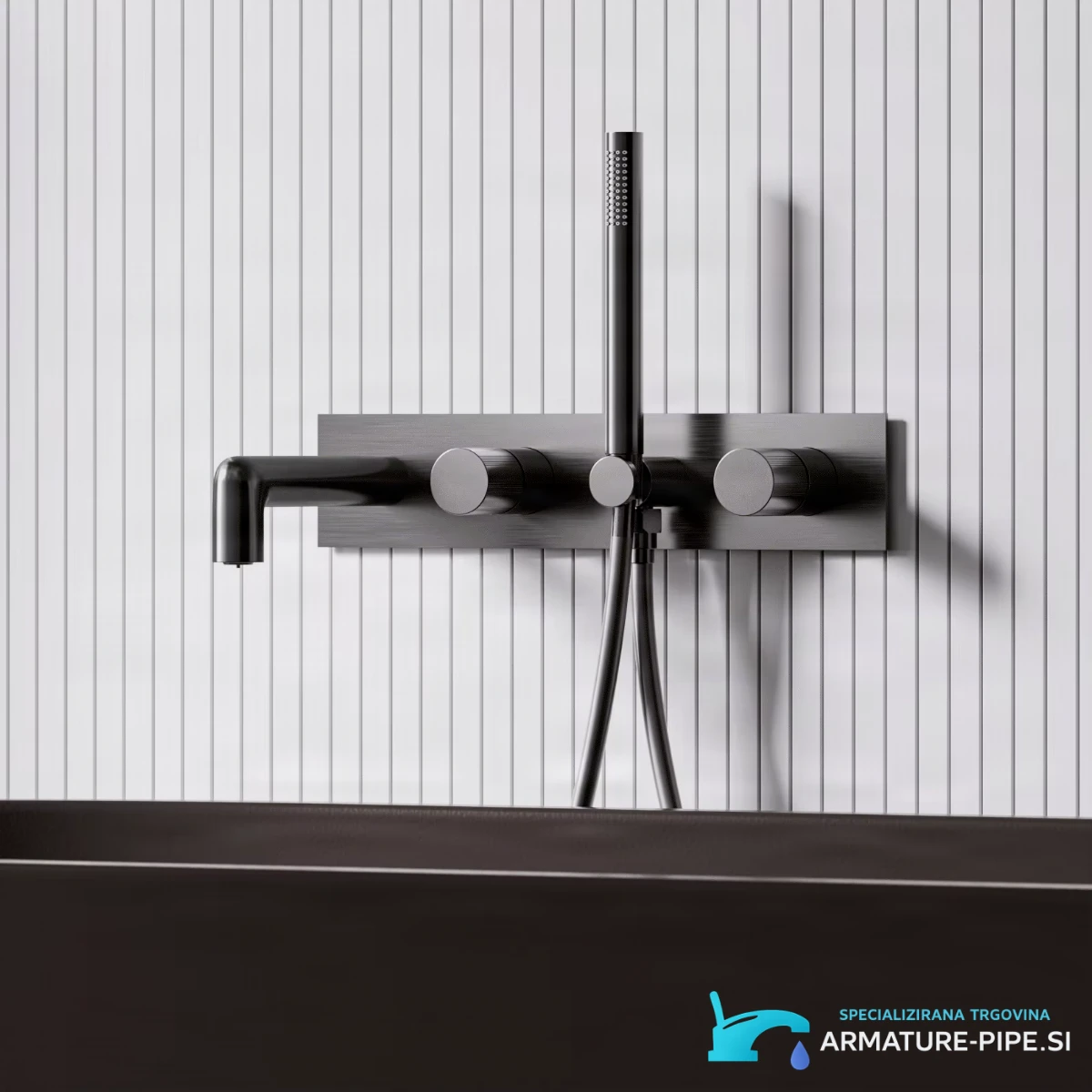 Brushed Silver Nickel Gun Gray Concealed Embedded Wall ELITE EDITION BSC1723 — frontalni pogled v grafitni