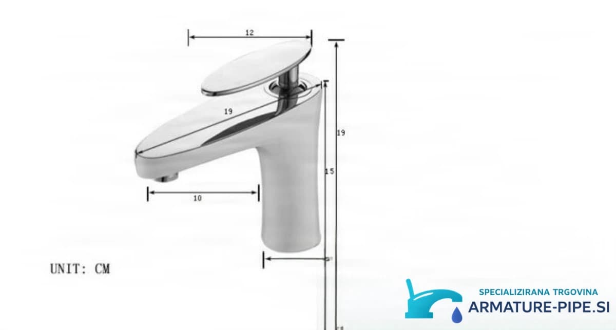 Technický výkres chromové koupelnové a sanitární baterie KP2353 s rozměry