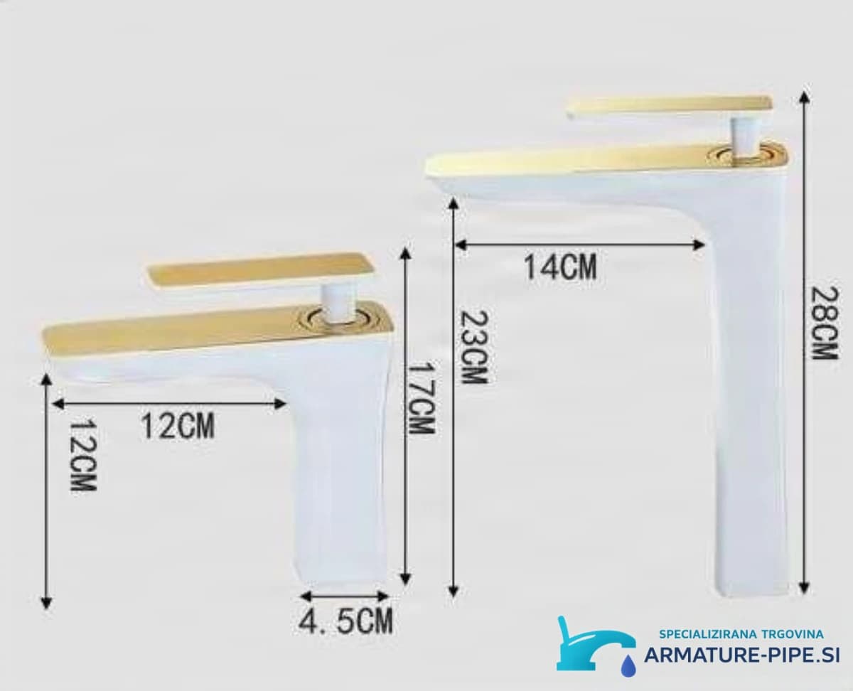 Rozměry koupelnové baterie GU2239: dvě velikosti s dosahem 12 a 14 cm