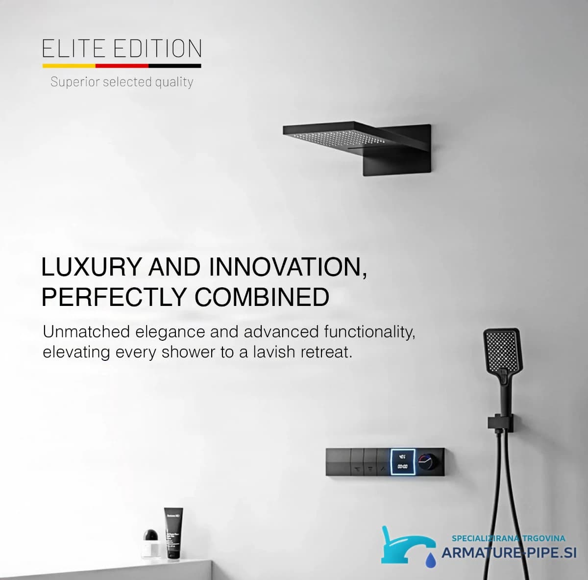 Luksuzen inteligenten podometni tuš sistem ELITE EDITION BCS1050 v mat črni