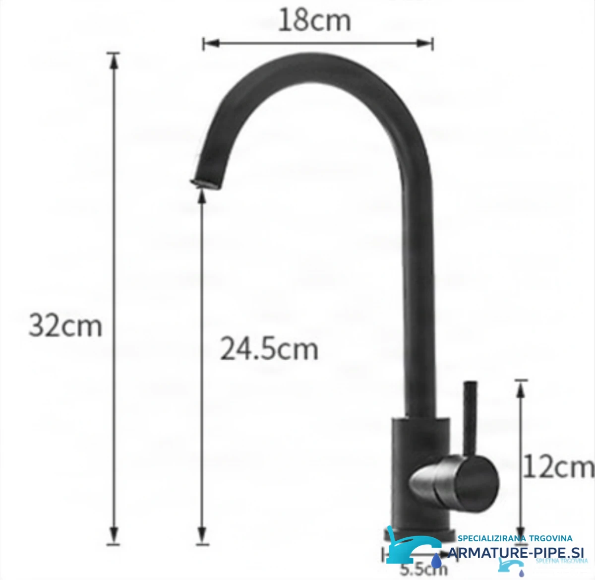 Technický výkres baterie BP1402 s výškou 32 cm a dosahem 18 cm