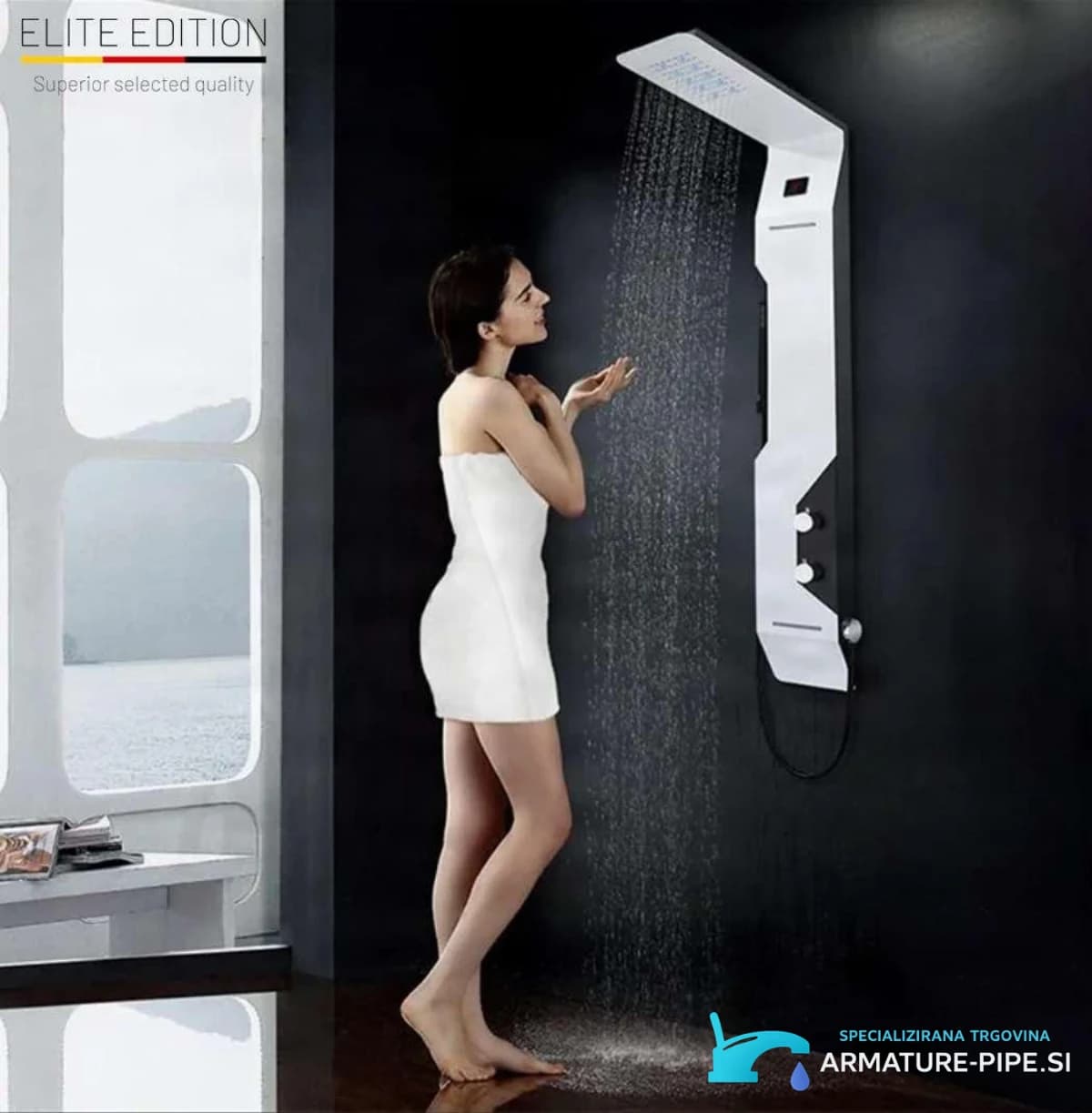 Sprchový panel ELITE EDITION DELUX BSP1412 v matné bílé s černými akcenty