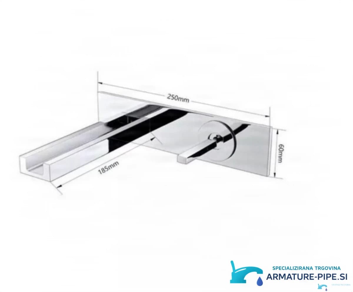 Výkres LED baterie WLED1454 (250 × 60 mm, délka výtoku 185 mm)